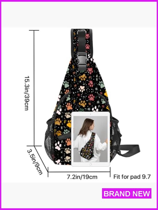 Paw Print Sling Bag Lightweight Travel Chest Daypack Adjustable Strap Outdoor main image 4